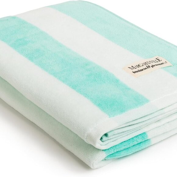 Business & Pleasure  Co. Large Retro Aqua Stripes Beach Blanket Towel NWT - Picture 3 of 6